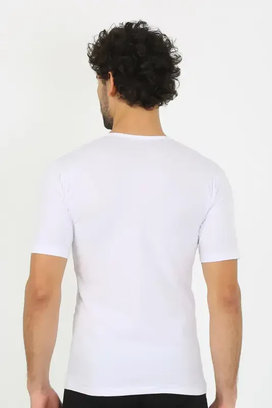 Akbeniz Erkek Sıfır Yaka Likralı Beyaz T-Shirt 65710 - 2