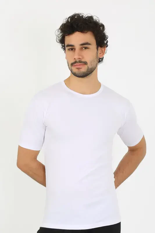 Akbeniz Erkek Sıfır Yaka Likralı Beyaz T-Shirt 65710 - 4