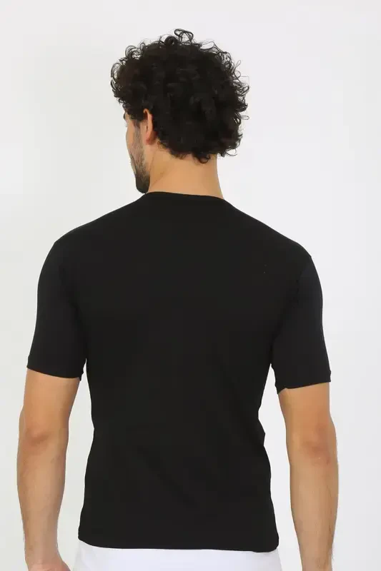 Akbeniz Erkek Sıfır Yaka Likralı Siyah T-Shirt 65710 - AKBENIZ