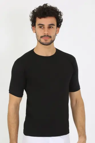 Akbeniz Erkek Sıfır Yaka Likralı Siyah T-Shirt 65710 - 3