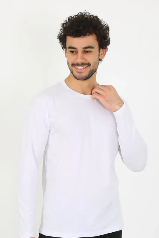 Акбениз Erkek Sıfır Yaka Uzun Kol Beyaz Fanila 6590 - 1