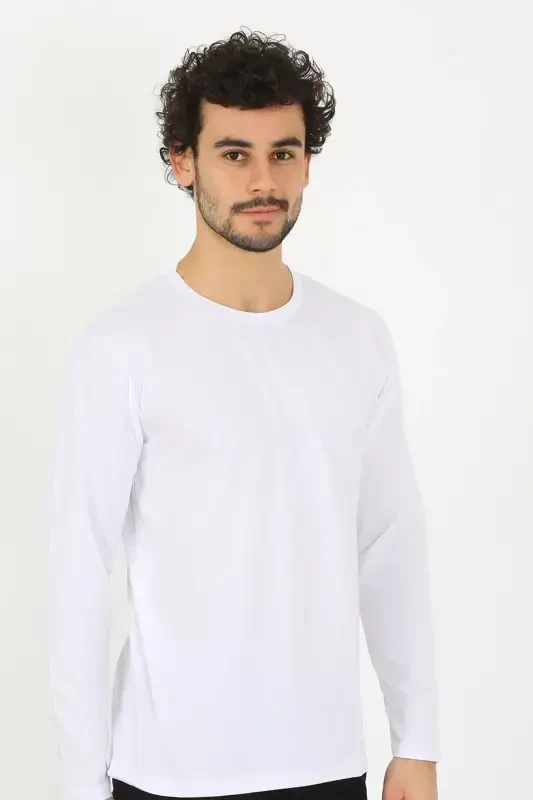 Akbeniz Erkek Sıfır Yaka Uzun Kol Beyaz Fanila 6590 - 5