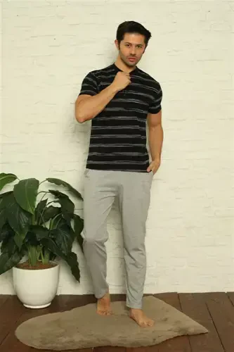 Akbeniz Erkek Siyah 3'lü Pijama Takım 6823 - Modazone (1)