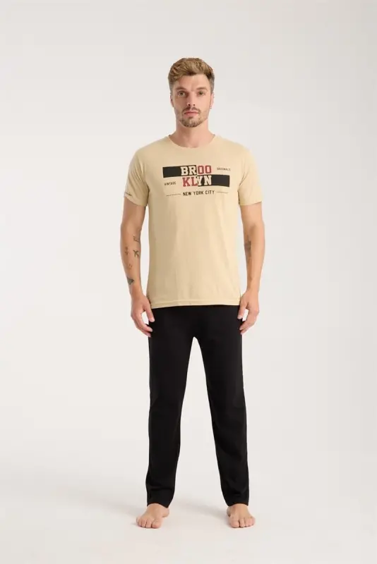 Akbeniz Erkek Ten Rengi Kısa Kol Pijama Takımı - 5