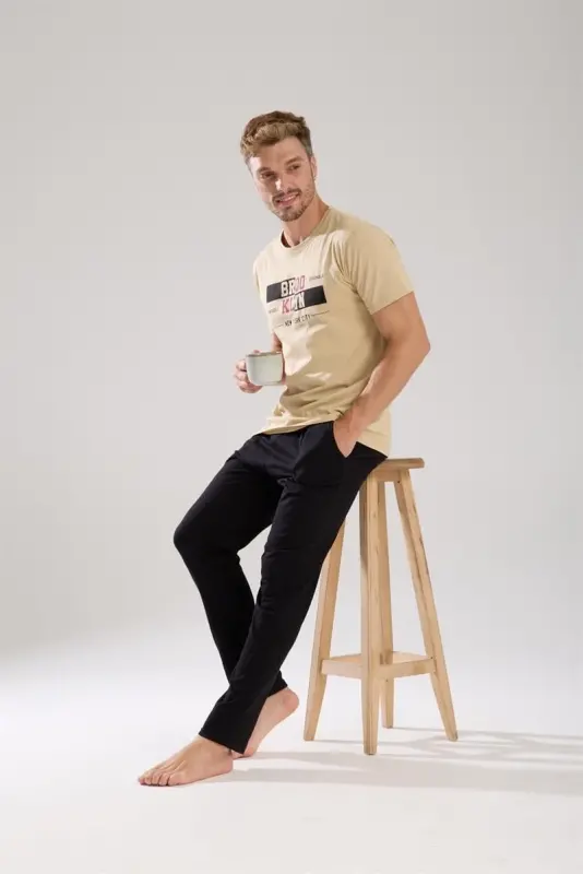 Akbeniz Erkek Ten Rengi Kısa Kol Pijama Takımı - 6