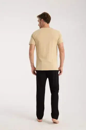 Akbeniz Erkek Ten Rengi Kısa Kol Pijama Takımı - 4
