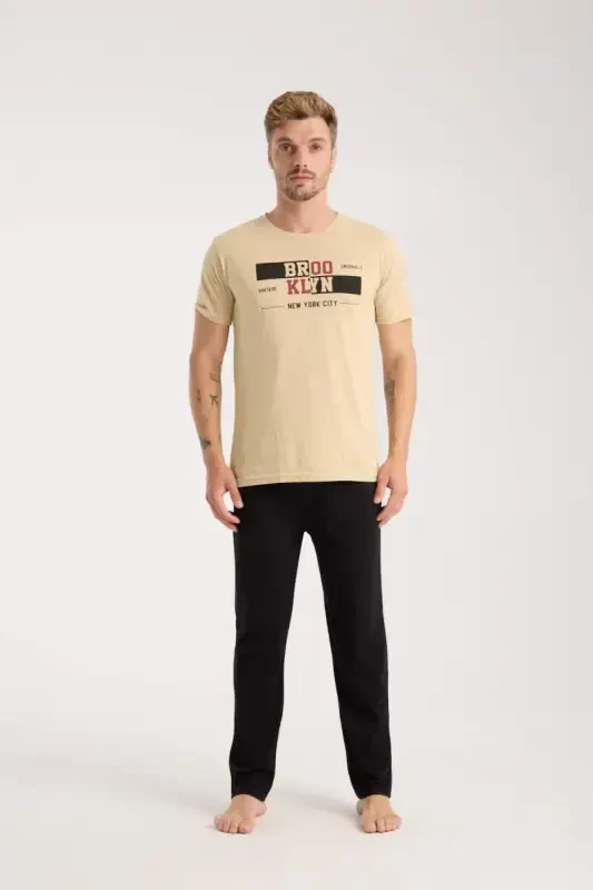 Akbeniz Erkek Ten Rengi Kısa Kol Pijama Takımı - 5