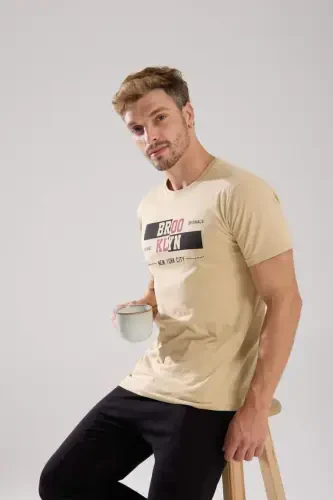 Akbeniz Erkek Ten Rengi Kısa Kol Pijama Takımı - 10