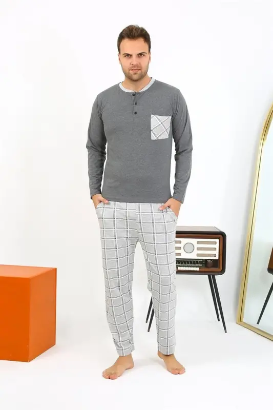 Akbeniz Erkek Uzun Kol Penye Antrasit Pijama Takımı 6861 - AKBENIZ