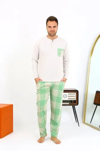 Акбениз Erkek Uzun Kol Penye Krem Pijama Takımı 6861 - 5