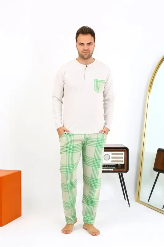 Акбениз Erkek Uzun Kol Penye Krem Pijama Takımı 6861 - 5