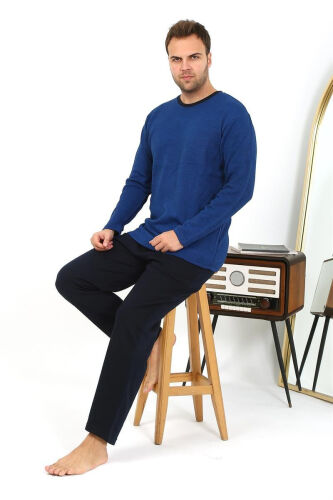 Akbeniz Erkek Uzun Kol Penye Pijama Takımı 6863 Saks - Akbeniz