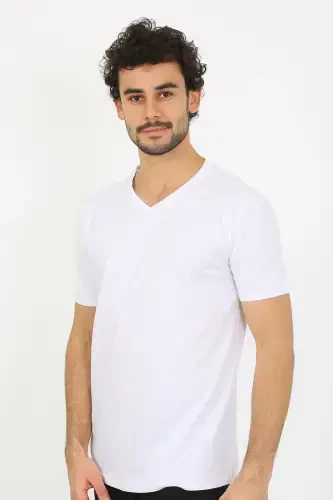 Akbeniz Erkek V Yaka Beyaz Penye Atlet 6560 - 3