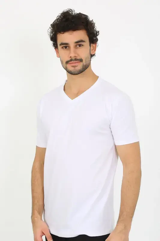 Akbeniz Erkek V Yaka Beyaz Penye Atlet 6560 - 3