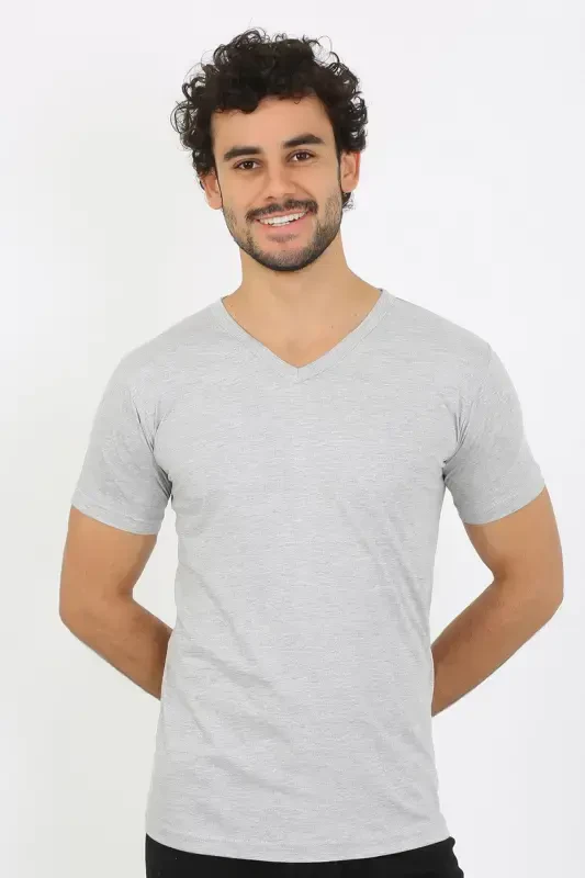 Akbeniz Erkek V Yaka Gri Penye Atlet 6560 - 4