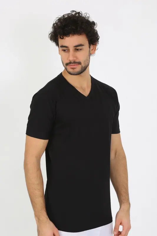 Akbeniz Erkek V Yaka Siyah Penye Atlet 6560 - 2