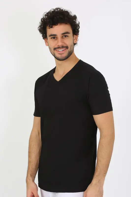 Akbeniz Erkek V Yaka Siyah Penye Atlet 6560 - 4