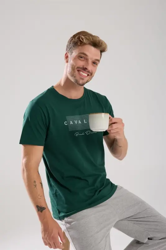 Akbeniz Erkek Yeşil Kısa Kol Pijama Takımı - 3