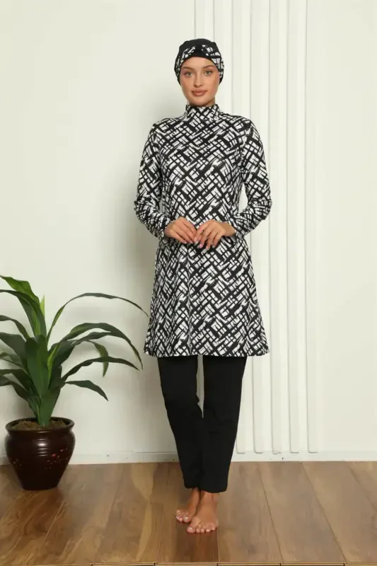 Akbeniz Full Coverage Digital Patterned Swimsuit 31037 - 2