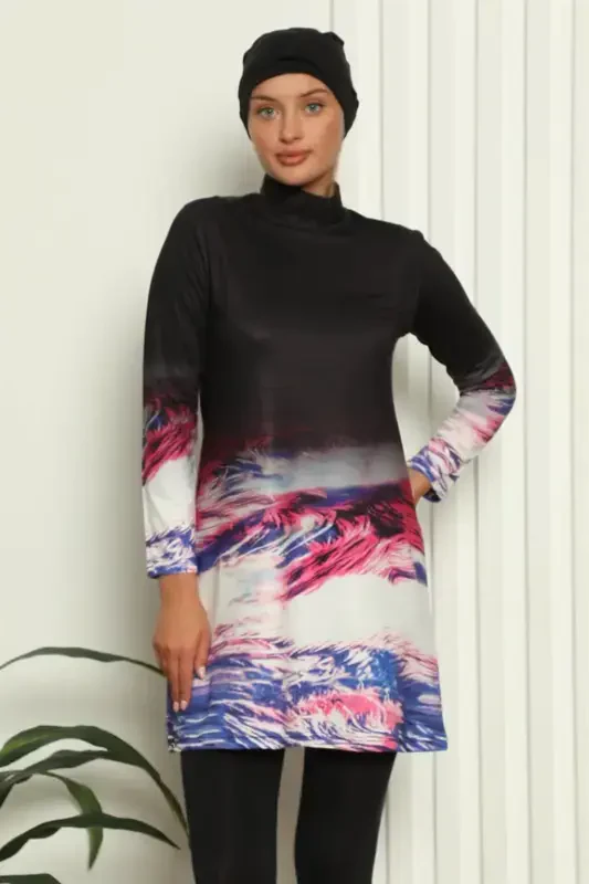 Akbeniz Full Coverage Digital Patterned Swimsuit 31042 - AKBENIZ