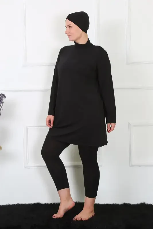 Akbeniz Full Coverage Plus Size Black Swimsuit 32026 - 1
