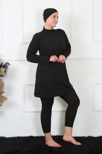 Akbeniz Full Coverage Plus Size Black Swimsuit 32026 - 4
