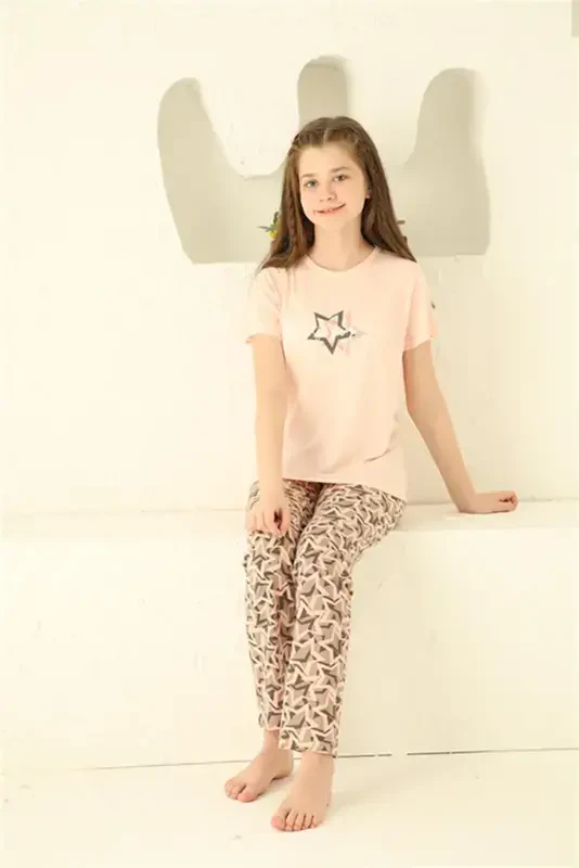 Akbeniz Girls Cotton Short Sleeve Pajamas Set 20364 - 2