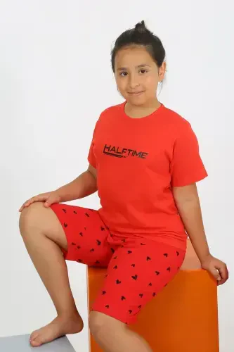 Akbeniz Girls' Short Sleeved Short Pyjama Set with Shorts 20431 - 1