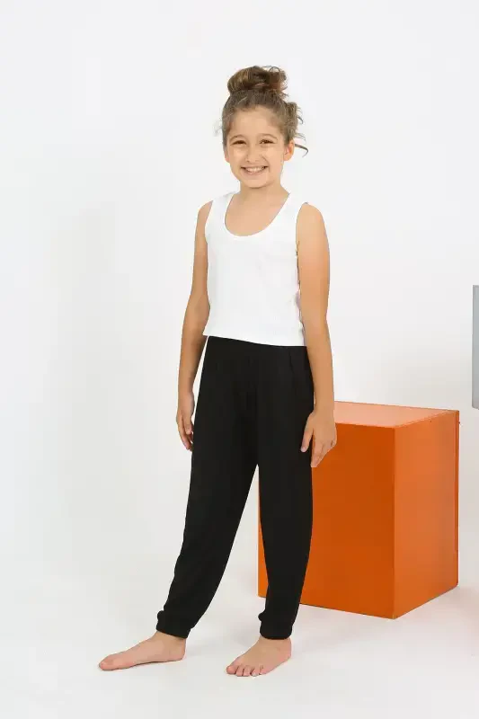 Akbeniz Girls' Sleeveless White Knitted Pajamas Set 20433 - 2