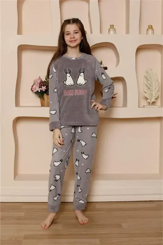 Akbeniz Girls' WelSoft Polar Gray Pajamas Set 20524 - AKBENIZ