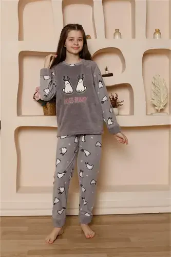 Akbeniz Girls' WelSoft Polar Gray Pajamas Set 20524 - 2