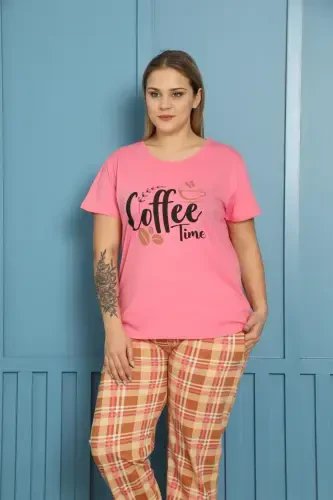 Akbeniz Kadın %100 Pamuk Kısa Kol Büyük Beden Pijama Takım 202156 - AKBENIZ (1)