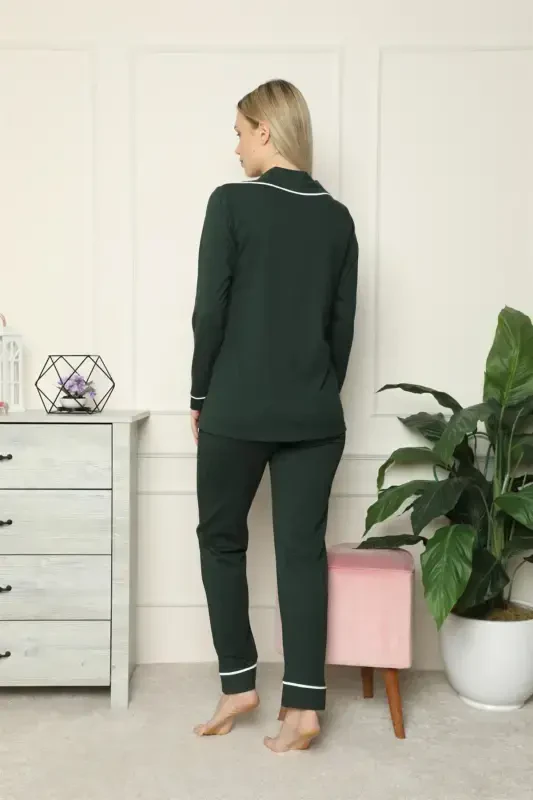 Akbeniz Kadın %100 Pamuk Penye Önden Düğmeli Uzun Kol Pijama Takım 2715 - 6