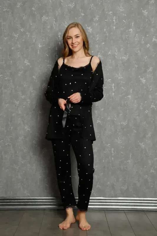 Akbeniz Kadın 3'lü Sabahlık Pijama Takım 16103 - 8