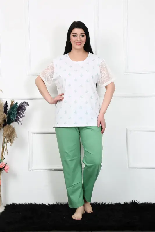 Akbeniz Kadın 5XL-6XL-7XL-8XL Büyük Beden Kısa Kol Pijama Takım 75001 - AKBENIZ