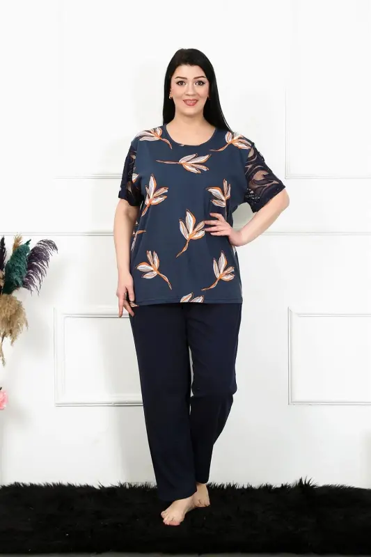 Akbeniz Kadın 5XL-6XL-7XL-8XL Büyük Beden Kısa Kol Pijama Takım 75005 - 2
