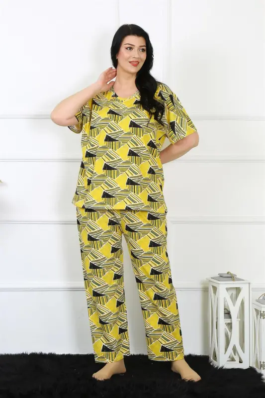 Akbeniz Kadın 5XL-6XL-7XL-8XL Büyük Beden Kısa Kol Pijama Takım 75007 - 3
