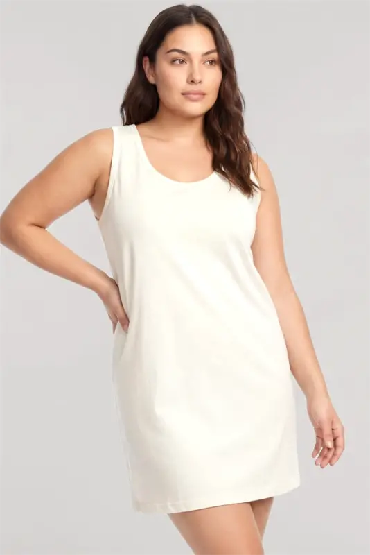 Akbeniz Women's Basic Plus Size Nightgown - Cream - 1