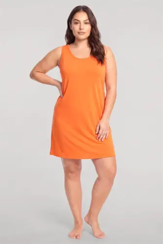 Akbeniz Women's Basic Plus Size Nightgown - Orange - 3