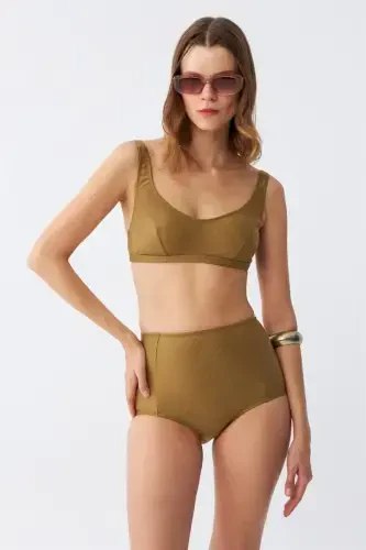 Akbeniz Kadın Basic Hardal Pedli Yüksek Bel Bikini Takımı - AKBENIZ (1)