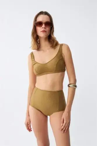 Akbeniz Kadın Basic Hardal Pedli Yüksek Bel Bikini Takımı - 4