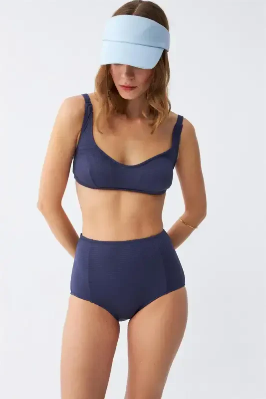 Akbeniz Kadın Basic Lacivert Pedli Yüksek Bel Bikini Takımı - AKBENIZ