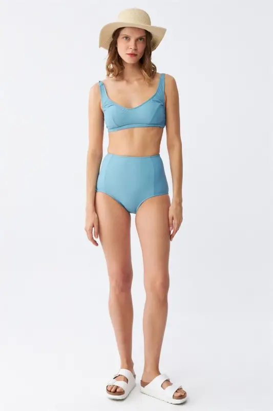 Akbeniz Kadın Basic Turkuaz Pedli Yüksek Bel Bikini Takımı - 2