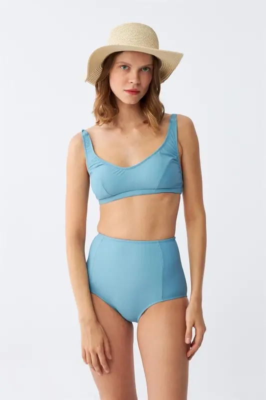 Akbeniz Kadın Basic Turkuaz Pedli Yüksek Bel Bikini Takımı - 4