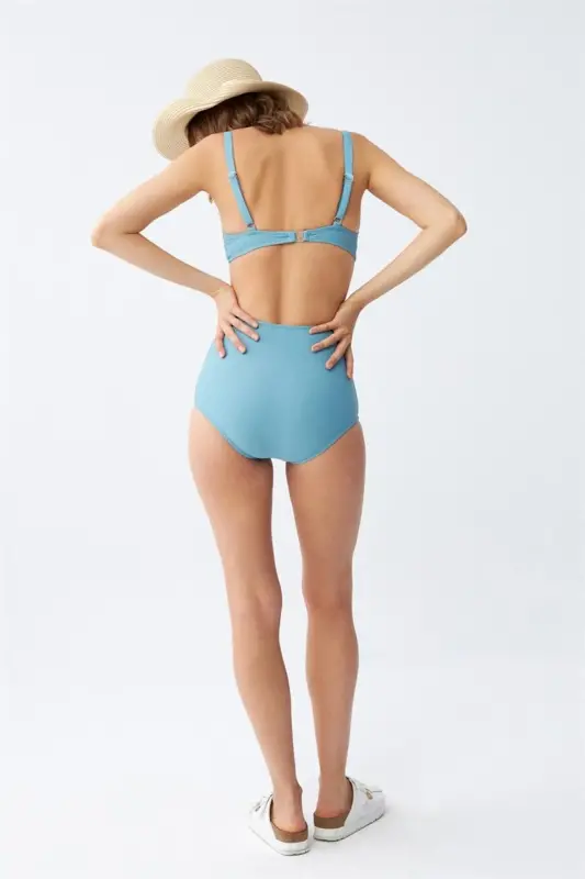 Akbeniz Kadın Basic Turkuaz Pedli Yüksek Bel Bikini Takımı - 5