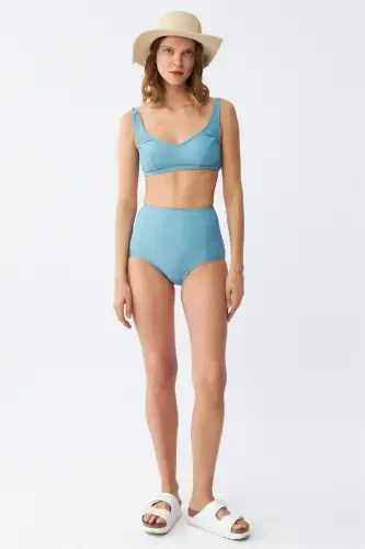 Akbeniz Kadın Basic Turkuaz Pedli Yüksek Bel Bikini Takımı - AKBENIZ (1)