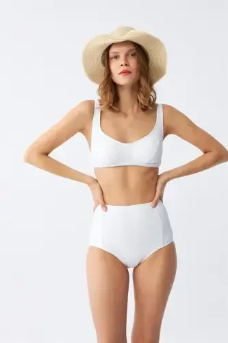 Akbeniz Kadın Beyaz Pedli Yüksek Bel Bikini Takımı - AKBENIZ (1)