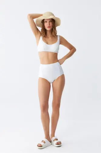 Akbeniz Kadın Beyaz Pedli Yüksek Bel Bikini Takımı - 3