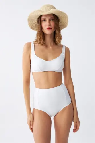 Akbeniz Kadın Beyaz Pedli Yüksek Bel Bikini Takımı - 4