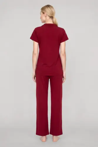 Akbeniz Kadın Bordo Klasik Gömlek Yaka Pijama Takımı - 4